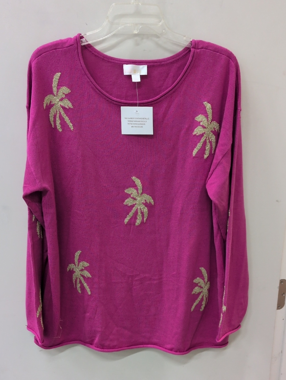 Belle Fuchsia Palm-Motif Long Sleeve Top